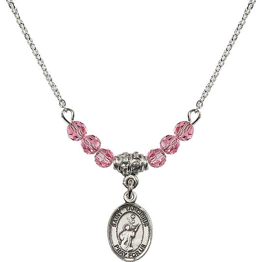 Sterling Silver Saint Tarcisius Birthstone Necklace with Rose Beads - 9261