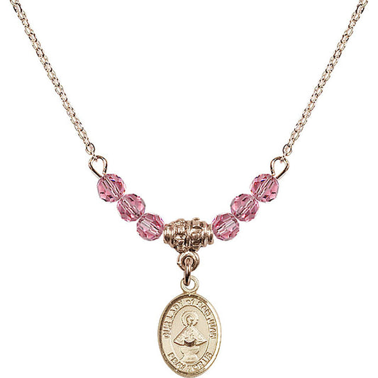 14kt Gold Filled Our Lady of San Juan Birthstone Necklace with Rose Beads - 9263