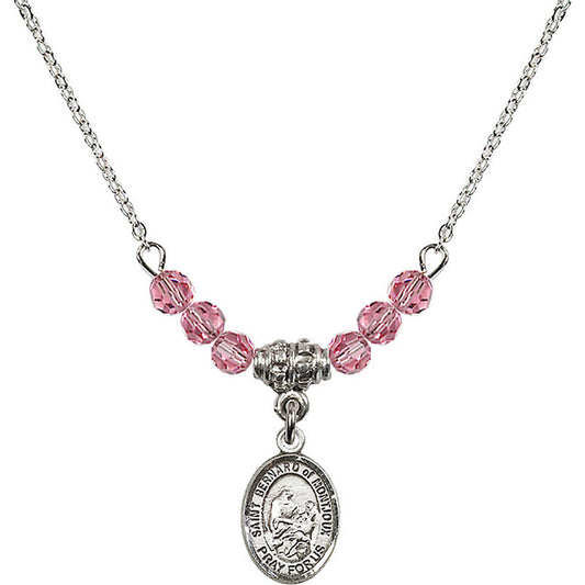 Sterling Silver Saint Bernard of Montjoux Birthstone Necklace with Rose Beads - 9264