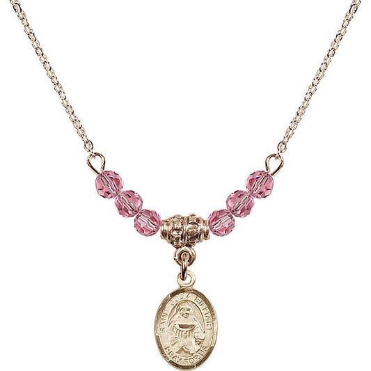 14kt Gold Filled Saint Julia Billiart Birthstone Necklace with Rose Beads - 9267