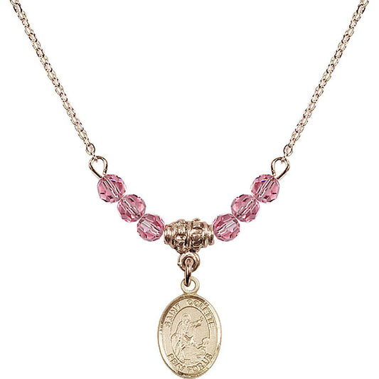 14kt Gold Filled Saint Colette Birthstone Necklace with Rose Beads - 9268