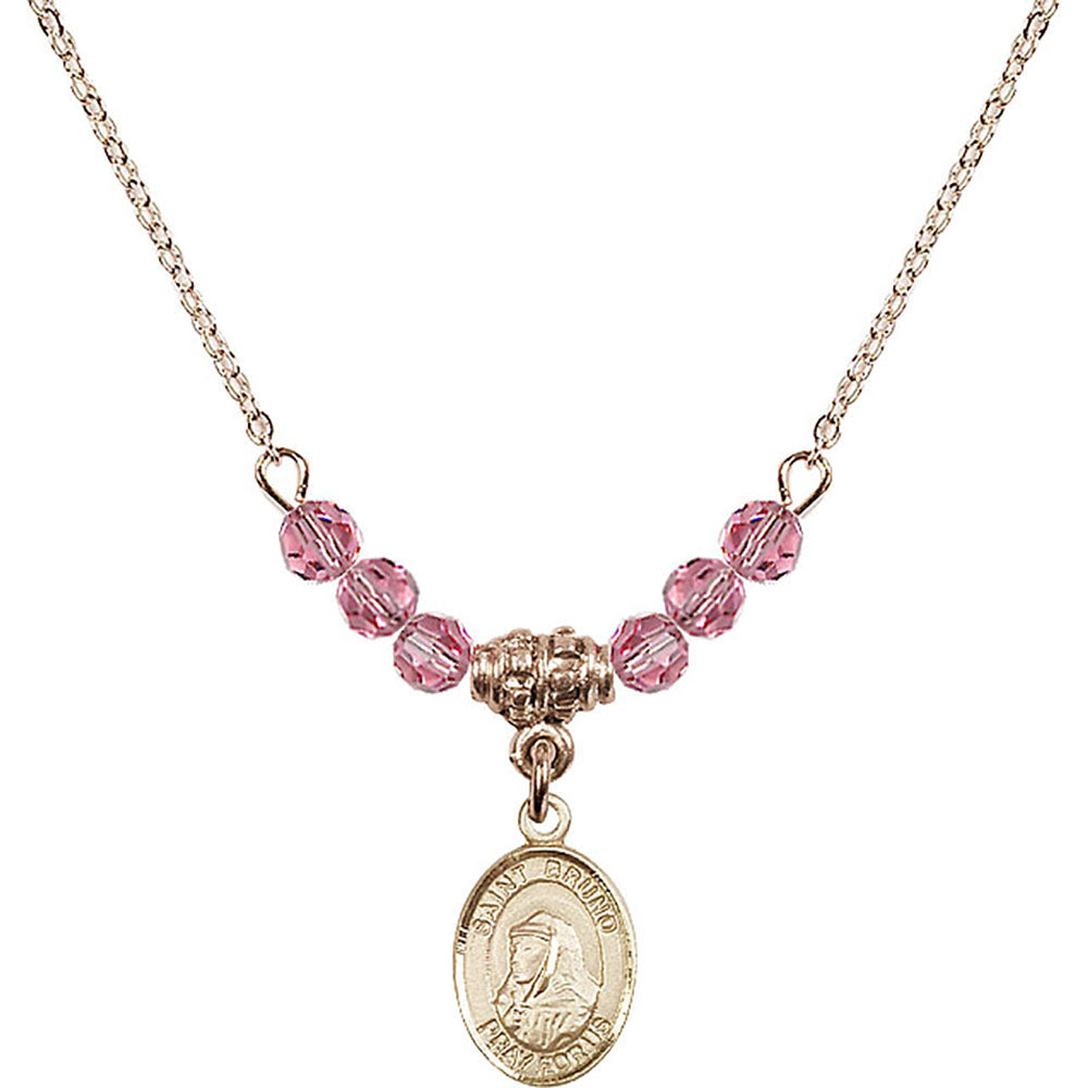 14kt Gold Filled Saint Bruno Birthstone Necklace with Rose Beads - 9270