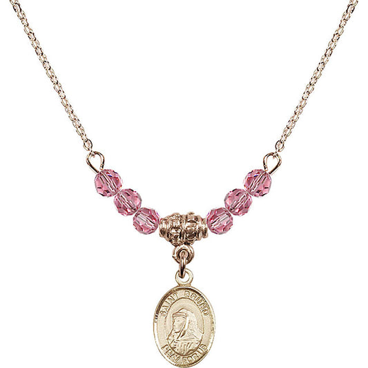 14kt Gold Filled Saint Bruno Birthstone Necklace with Rose Beads - 9270