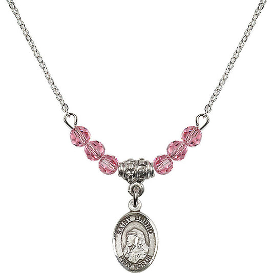 Sterling Silver Saint Bruno Birthstone Necklace with Rose Beads - 9270