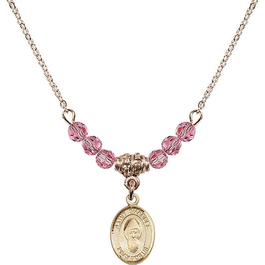 14kt Gold Filled Saint Sharbel Birthstone Necklace with Rose Beads - 9271