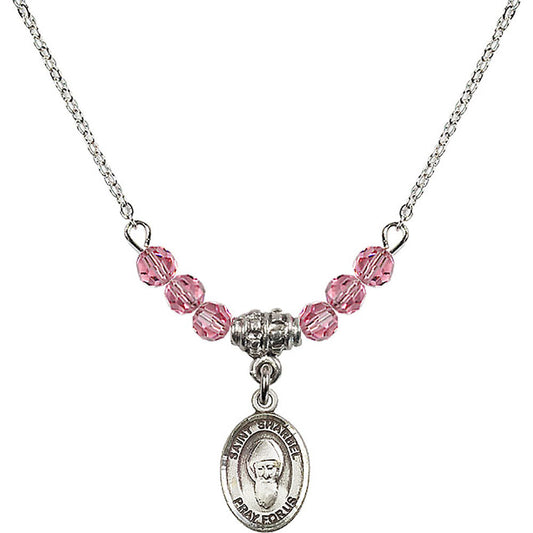 Sterling Silver Saint Sharbel Birthstone Necklace with Rose Beads - 9271