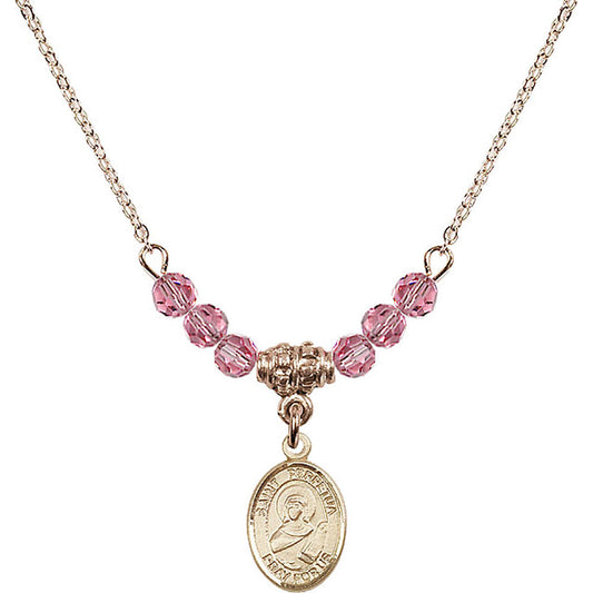 14kt Gold Filled Saint Perpetua Birthstone Necklace with Rose Beads - 9272