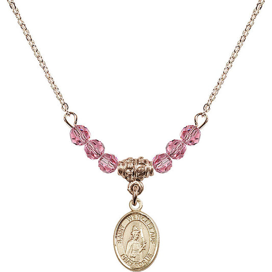 14kt Gold Filled Saint Wenceslaus Birthstone Necklace with Rose Beads - 9273