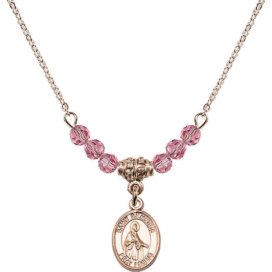 14kt Gold Filled Saint Remigius of Reims Birthstone Necklace with Rose Beads - 9274