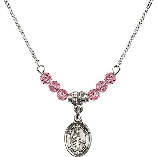 Sterling Silver Saint Remigius of Reims Birthstone Necklace with Rose Beads - 9274