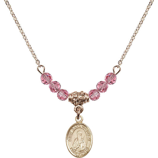 14kt Gold Filled Saint Basil the Great Birthstone Necklace with Rose Beads - 9275