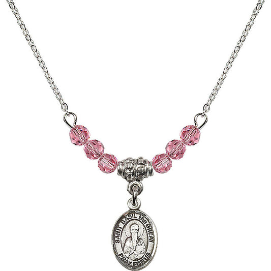Sterling Silver Saint Basil the Great Birthstone Necklace with Rose Beads - 9275