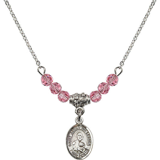 Sterling Silver Saint James the Lesser Birthstone Necklace with Rose Beads - 9277