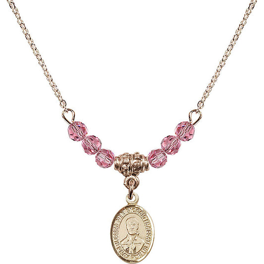 14kt Gold Filled Blessed Pier Giorgio Frassati Birthstone Necklace with Rose Beads - 9278