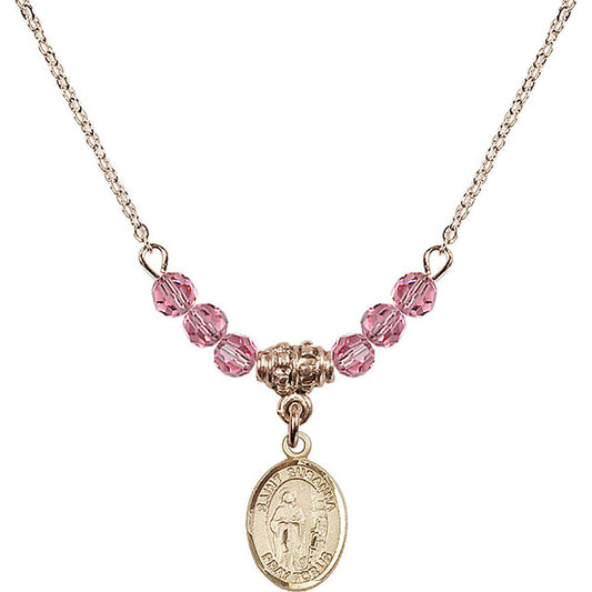 14kt Gold Filled Saint Susanna Birthstone Necklace with Rose Beads - 9280
