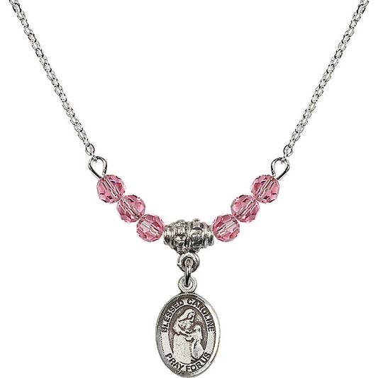 Sterling Silver Blessed Caroline Gerhardinger Birthstone Necklace with Rose Beads - 9281