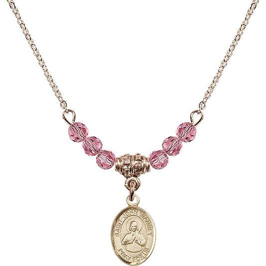 14kt Gold Filled Saint John Vianney Birthstone Necklace with Rose Beads - 9282