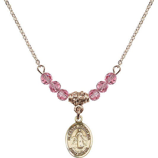 14kt Gold Filled Blessed Karolina Kozkowna Birthstone Necklace with Rose Beads - 9283