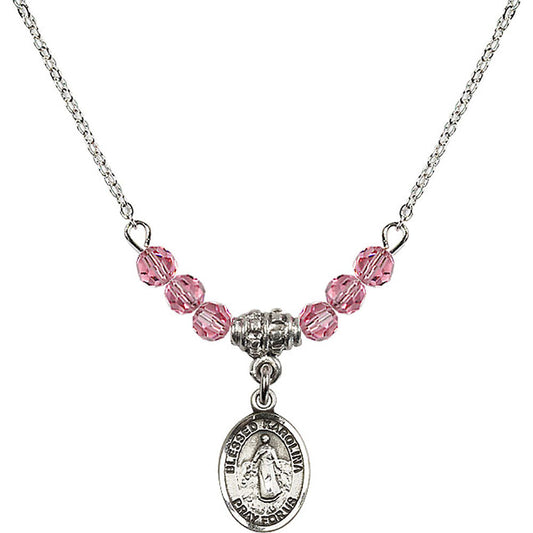 Sterling Silver Blessed Karolina Kozkowna Birthstone Necklace with Rose Beads - 9283