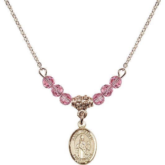 14kt Gold Filled Saint Walter of Pontoise Birthstone Necklace with Rose Beads - 9285