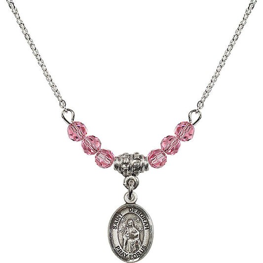 Sterling Silver Saint Deborah Birthstone Necklace with Rose Beads - 9286