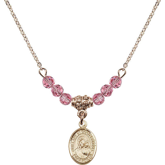 14kt Gold Filled Our Lady of Good Counsel Birthstone Necklace with Rose Beads - 9287