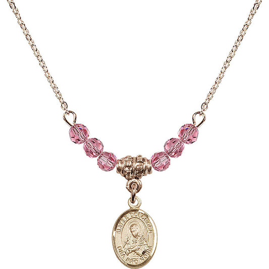 14kt Gold Filled Mater Dolorosa Birthstone Necklace with Rose Beads - 9290