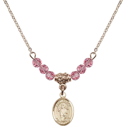 14kt Gold Filled Saint Aedan of Ferns Birthstone Necklace with Rose Beads - 9293