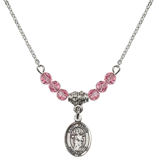 Sterling Silver Saint Aedan of Ferns Birthstone Necklace with Rose Beads - 9293
