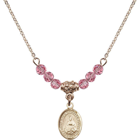 14kt Gold Filled Saint Marie Magdalen Postel Birthstone Necklace with Rose Beads - 9294