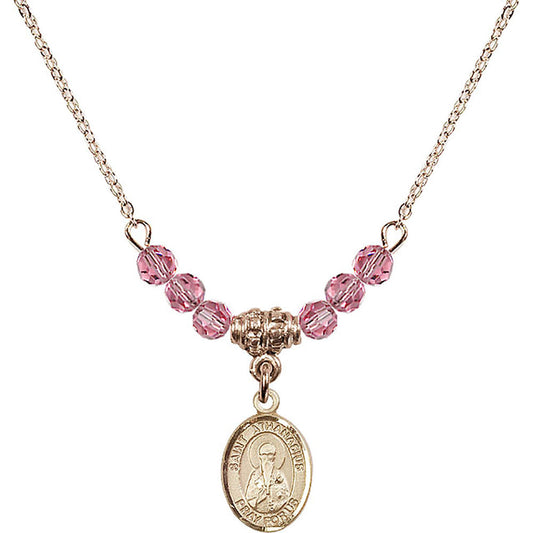 14kt Gold Filled Saint Athanasius Birthstone Necklace with Rose Beads - 9296