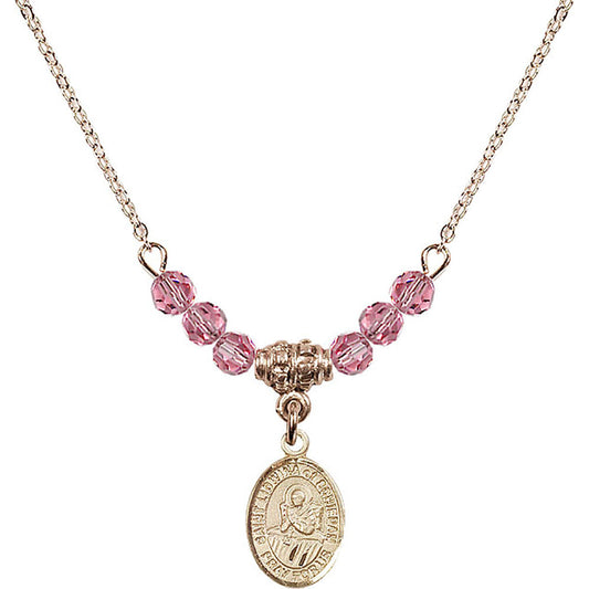 14kt Gold Filled Saint Lidwina of Schiedam Birthstone Necklace with Rose Beads - 9297