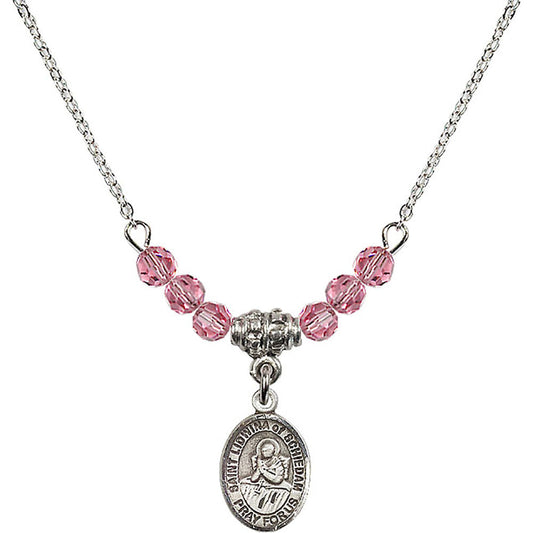 Sterling Silver Saint Lidwina of Schiedam Birthstone Necklace with Rose Beads - 9297