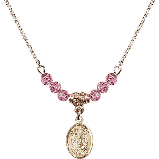 14kt Gold Filled Saint Fiacre Birthstone Necklace with Rose Beads - 9298