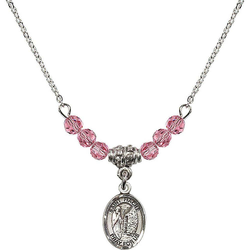 Sterling Silver Saint Fiacre Birthstone Necklace with Rose Beads - 9298