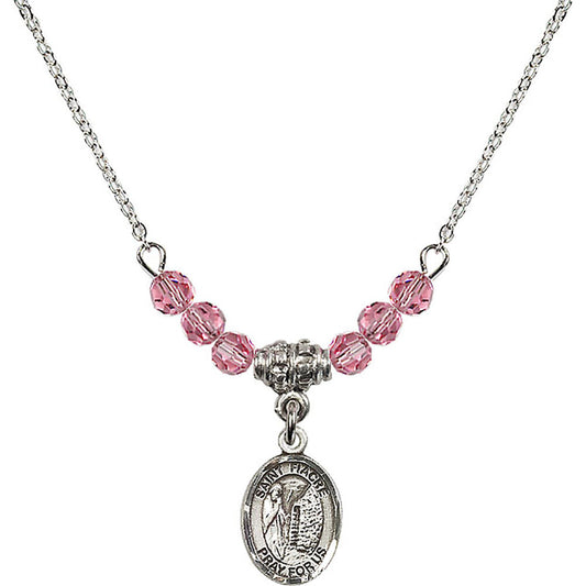 Sterling Silver Saint Fiacre Birthstone Necklace with Rose Beads - 9298