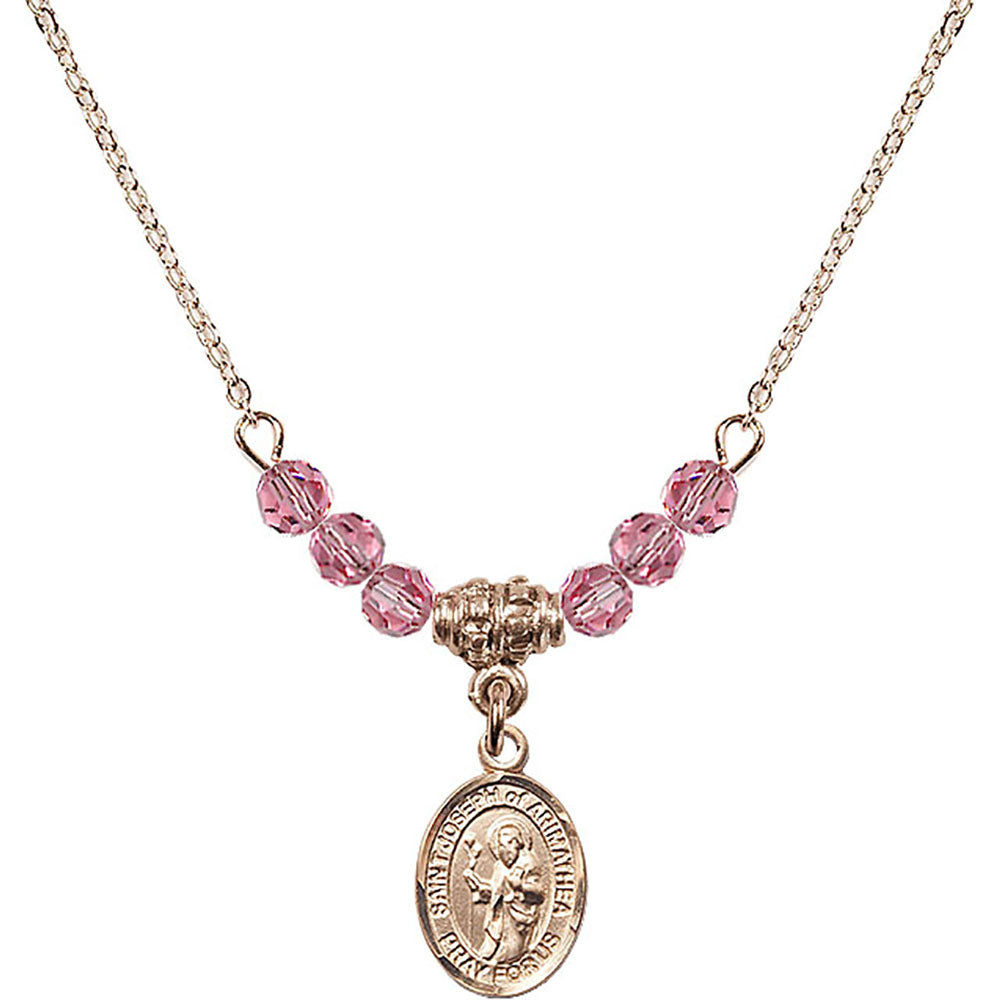 14kt Gold Filled Saint Joseph of Arimathea Birthstone Necklace with Rose Beads - 9300