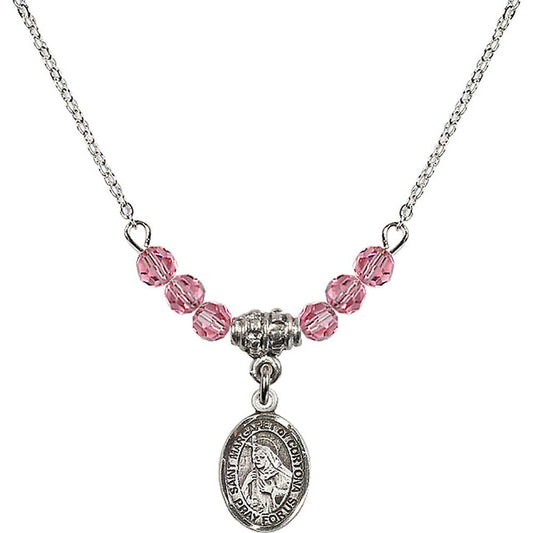 Sterling Silver Saint Margaret of Cortona Birthstone Necklace with Rose Beads - 9301