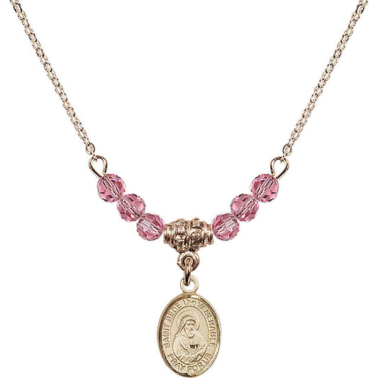 14kt Gold Filled Saint Bede the Venerable Birthstone Necklace with Rose Beads - 9302