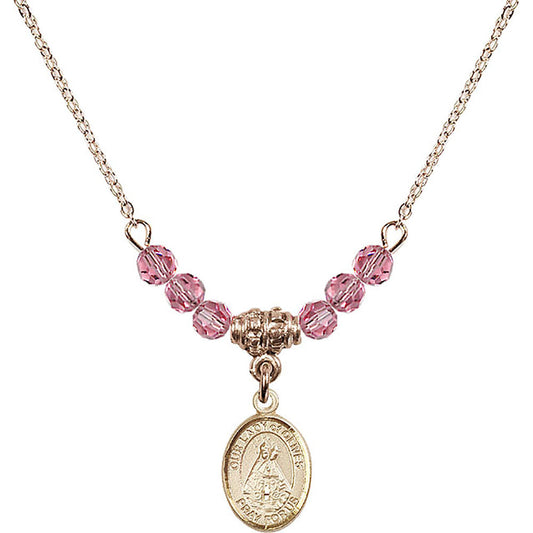14kt Gold Filled Our Lady of Olives Birthstone Necklace with Rose Beads - 9303