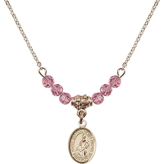 14kt Gold Filled Saint Thomas of Villanova Birthstone Necklace with Rose Beads - 9304