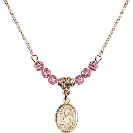 14kt Gold Filled Saint Pius X Birthstone Necklace with Rose Beads - 9305