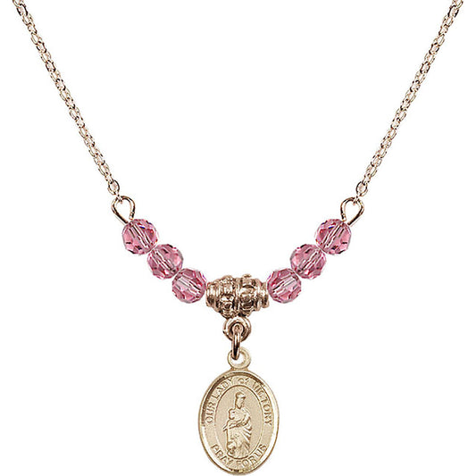 14kt Gold Filled Our Lady of Victory Birthstone Necklace with Rose Beads - 9306
