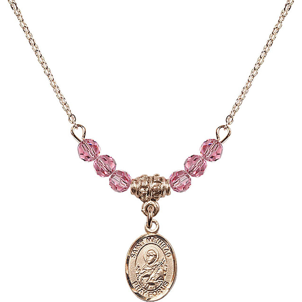 14kt Gold Filled Saint Meinrad of Einsiedeln Birthstone Necklace with Rose Beads - 9307