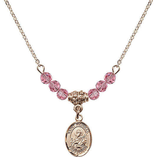 14kt Gold Filled Saint Meinrad of Einsiedeln Birthstone Necklace with Rose Beads - 9307