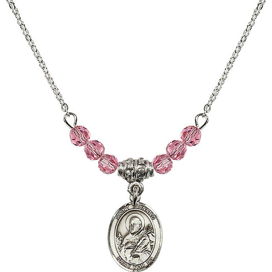 Sterling Silver Saint Meinrad of Einsiedeln Birthstone Necklace with Rose Beads - 9307