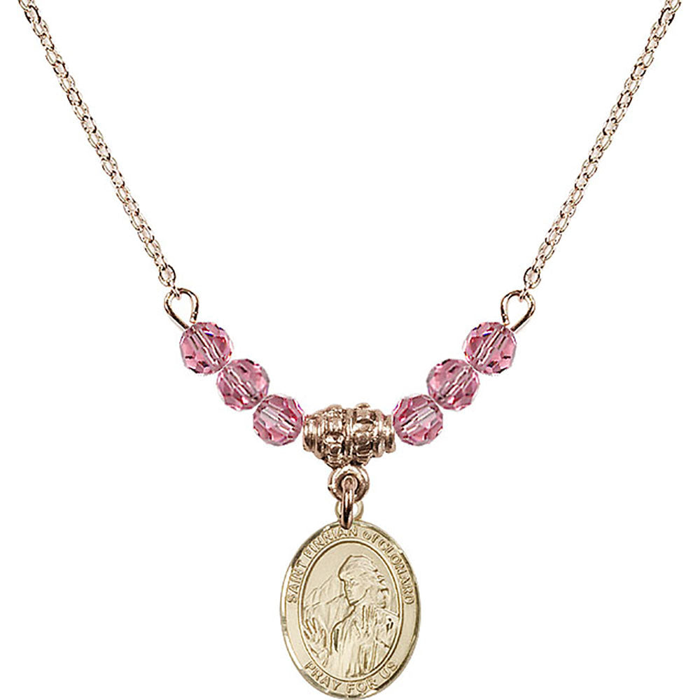 14kt Gold Filled Saint Finnian of Clonard Birthstone Necklace with Rose Beads - 9308
