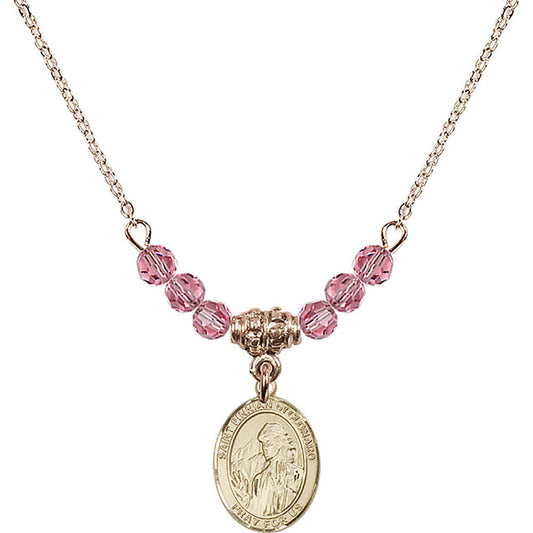 14kt Gold Filled Saint Finnian of Clonard Birthstone Necklace with Rose Beads - 9308