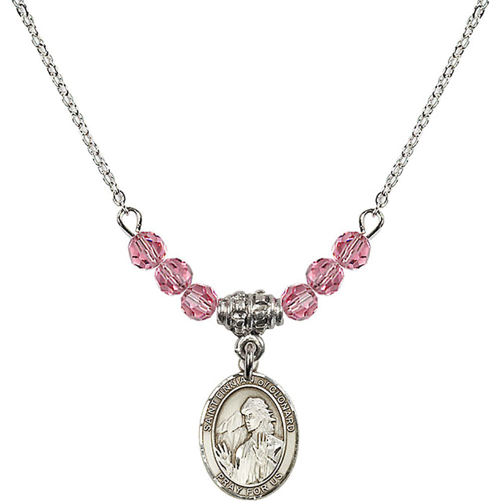 Sterling Silver Saint Finnian of Clonard Birthstone Necklace with Rose Beads - 9308