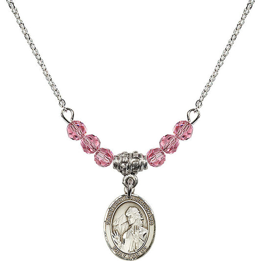 Sterling Silver Saint Finnian of Clonard Birthstone Necklace with Rose Beads - 9308